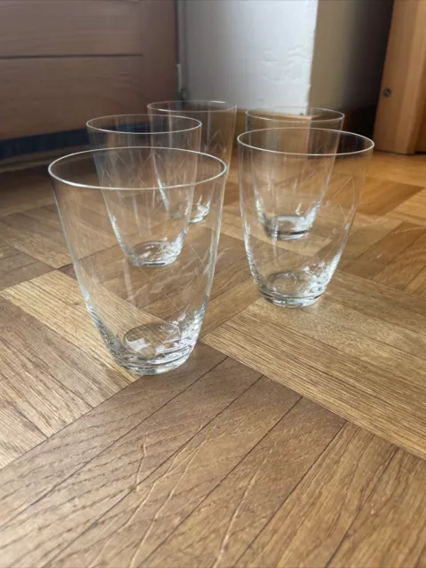 5 alte Kristall-Wassergläser - sehr feines Glas geschliffene Rauten mit Punkten