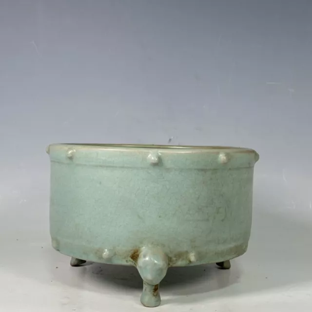 6.6" old antique song dynasty gugong mark guan kiln ru porcelain three feet pot