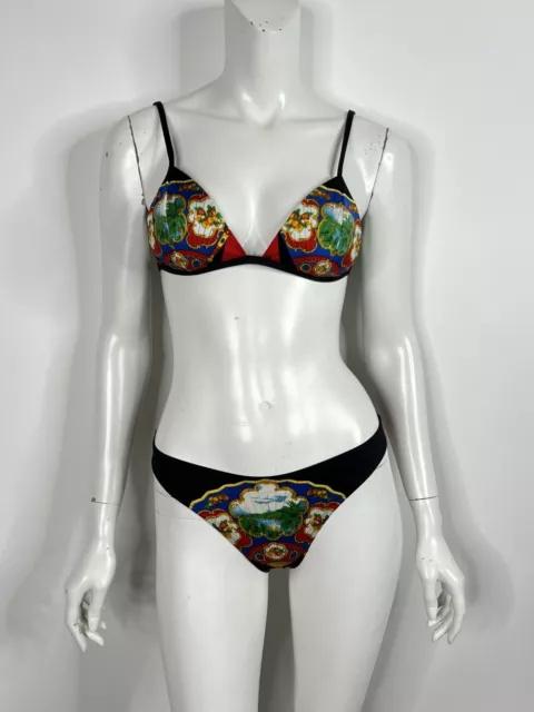 Vtg New Dolce & Gabbana C.ss1999 Black & Red Fan ‘World Print’ Bikini L