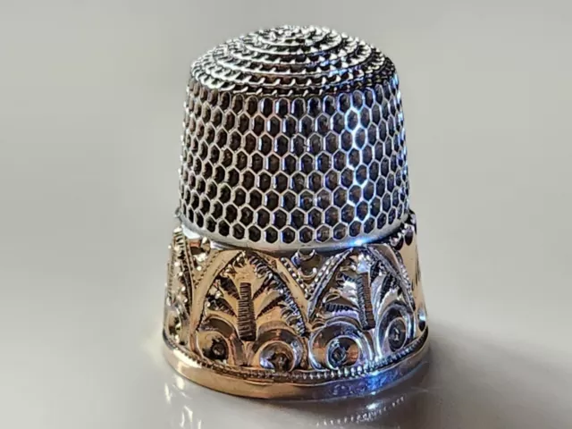 Antique Simons Bros Sterling Silver w/Gold Band Thimble size 10 EC 3