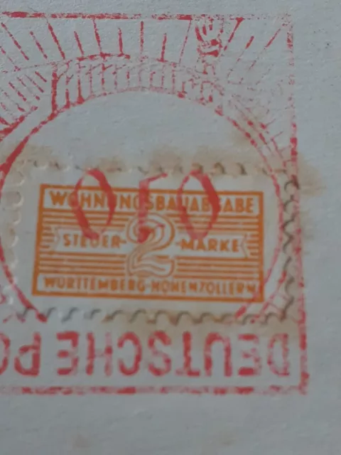 Briefmarke Franz. Zone-Württemberg 1949 Mi Z3c Zwangszuschlag auf Briefstück