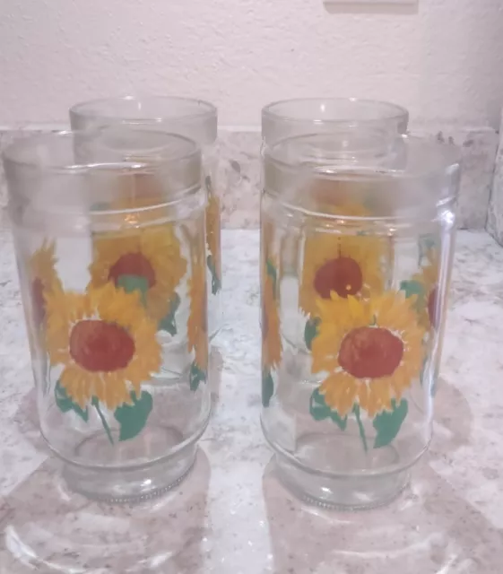 Sunflower Vintage Anchor Hocking Jelly Jar Cups Set of Four