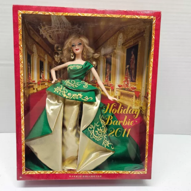 2011 HOLIDAY BARBIE - Collector Blonde Doll Green Gold Dress Mattel #T7914 - NEW