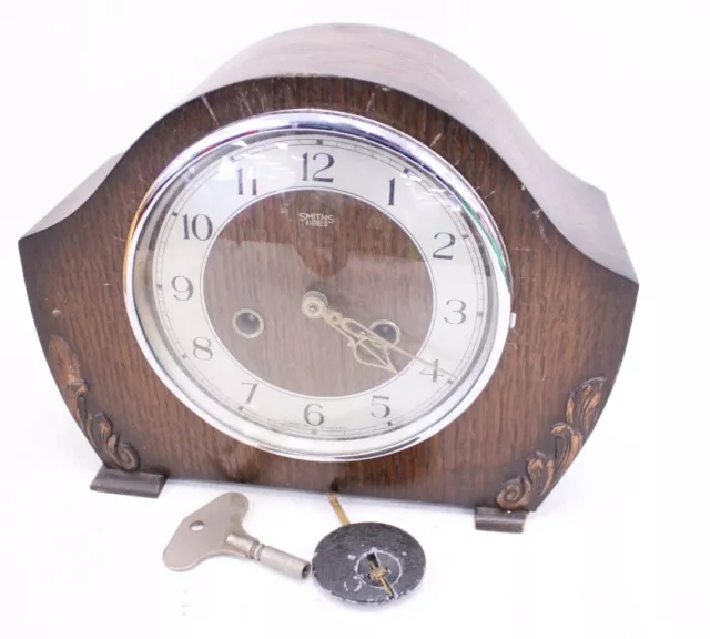 Vtg SMITHS Wooden Wind Up Mechanical Mantle Clock - S76