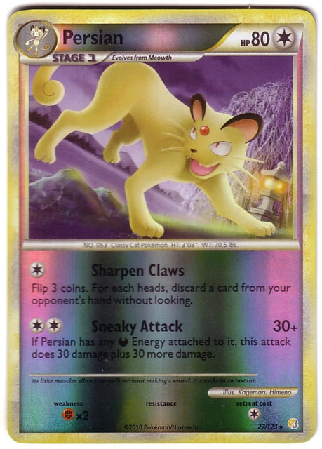 POKEMON • Persian RARE REVERSE HOLO • HEARTGOLD SOULSILVER 27/123