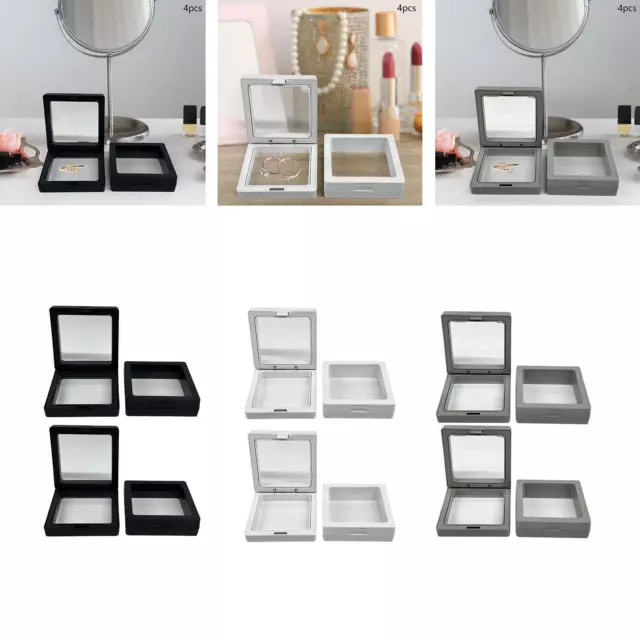 4Pcs Floating Frame Display Case Clear Jewelry Storage Box for Brooch Medal