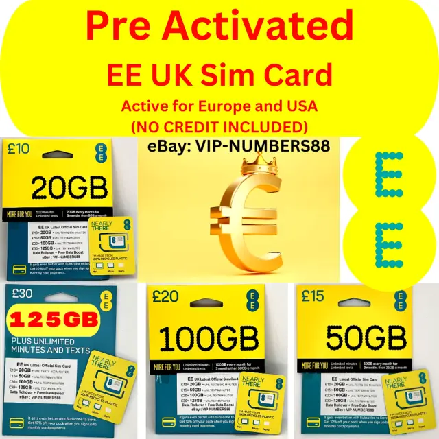 EE UK Sim Card Receive text Europe & USA  Roaming SMS, No Credit or Bundle incl
