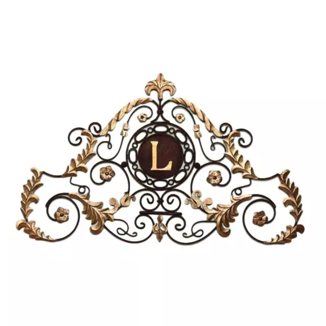 Lavish Gold Bronze Iron Scroll Monogram Wall Plaque Overdoor Palace Initial Arch