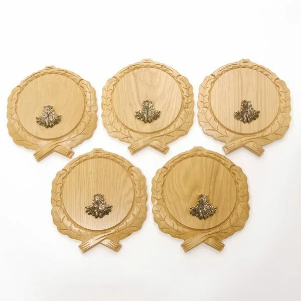 5 Pieza Keilerschilder Tallado Roble Claro Af 17,5 CM Con Hoja de Roble