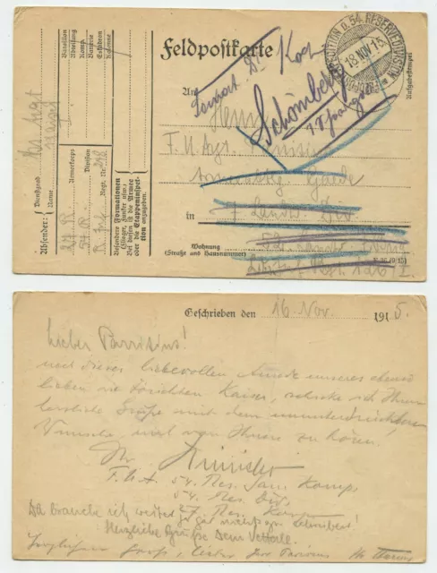 97419 - Feldpostkarte - 18.11.1915 nach Schömberg