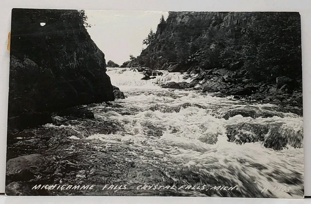 Michigan Crystal Falls Michigamme Falls RPPC Postcard H3