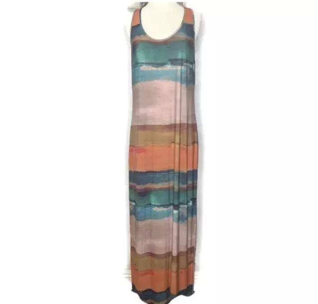 HH Haute Hippie Watercolor Multicolor Racerback Jersey Knit Modal Maxi Dress M