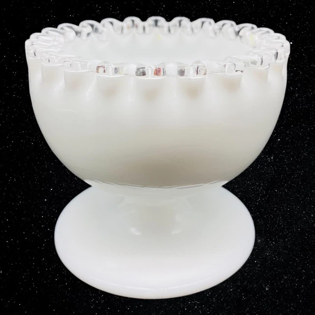 Vintage Fenton Silver Crest Compote Ruffled Crimped Pedestal Bowl 3.5”T 4”W