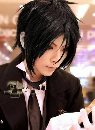 For Cosplay Short Black Black Butler Sebastian Michaelis  +wig cap