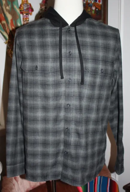 NEW Vince Bixby Gray Plaid Flannel Hooded Shirt Sz L NWT $245