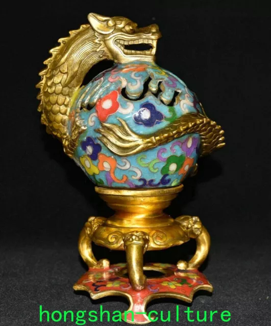 DaMing Xuande Cloisonné Émail Bronze Doré Dragon Loong Brûleur Encens Encensoir