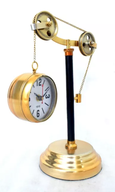 Reloj de mesa de latón con polea de escritorio, decoración de mesa, regalo...