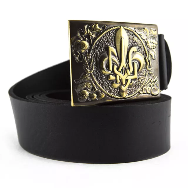 Leather belt with brass buckle Plast, Scout symbol buckle, Lily, Scout trident