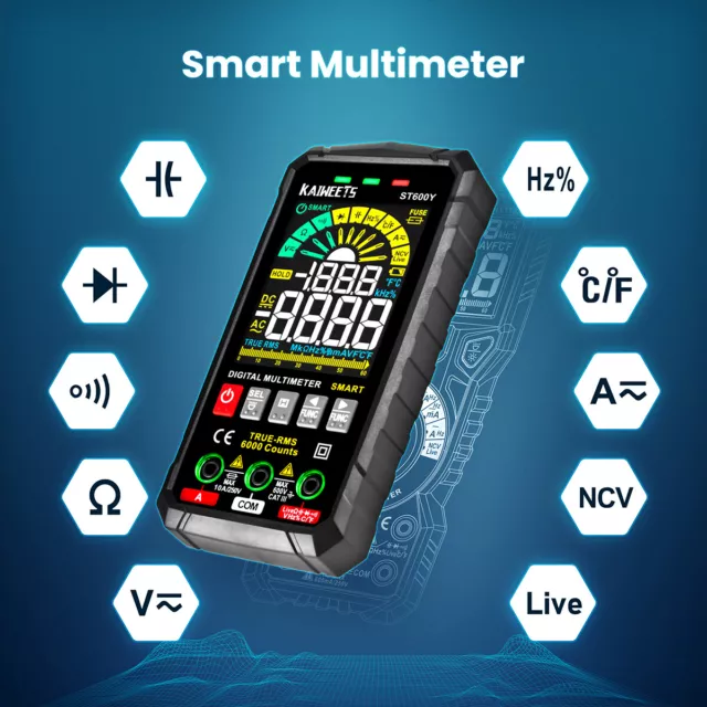 KAIWEETS ST600Y Multimètre Numérique à Plage Automatique TRMS 6000 Comptes smart