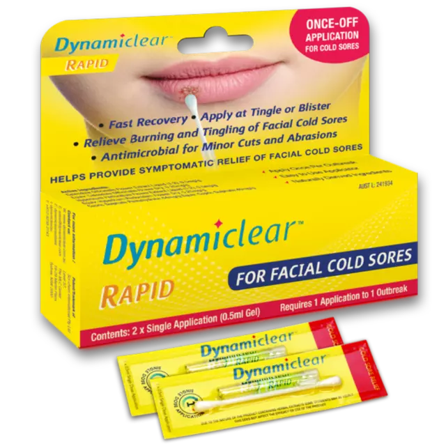 Dynamiclear Rapid Single Dose Cold Sore Relief 0.5mL Twin Pack Unique Applicator