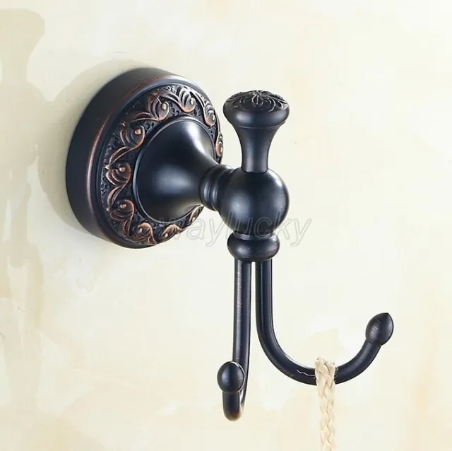 Oil Rubbed Brass Hooks Coat Hat Clothes Robe Double Holder Rack Hook Wall Hanger