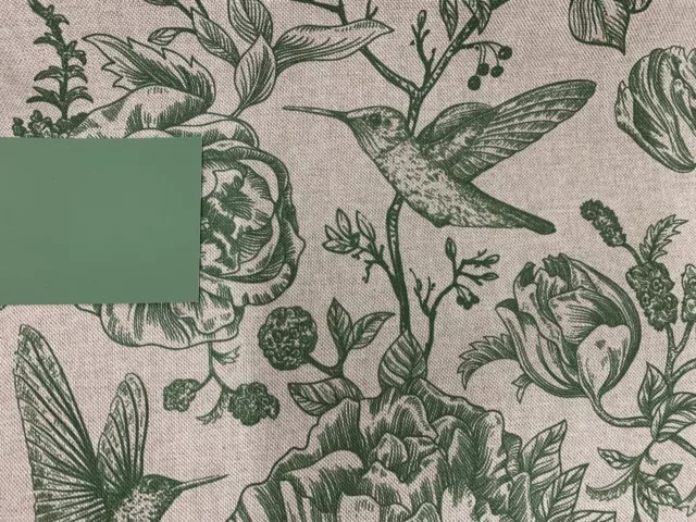 Calke  Birds Toile  Green Linen/Cotton 140cm wide Curtain/Upholstery Fabric