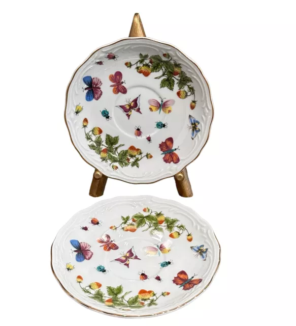 Ardalt Lenwile China Saucer 5 1/2” Strawberries Butterflies Bugs Japan Set Of 2