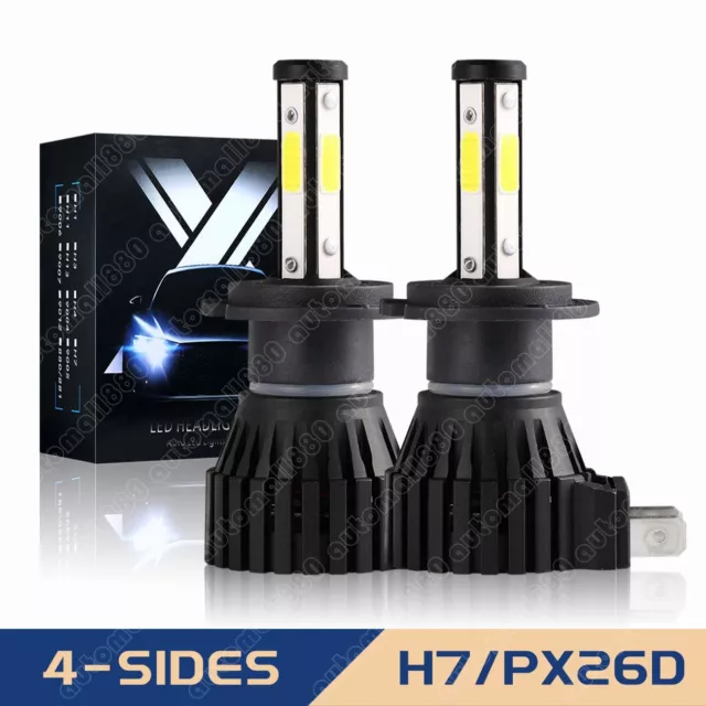 2PCS 4-Sided H7 LED Headlight Bulbs High or Low Beam Conversion Kit 6000K White