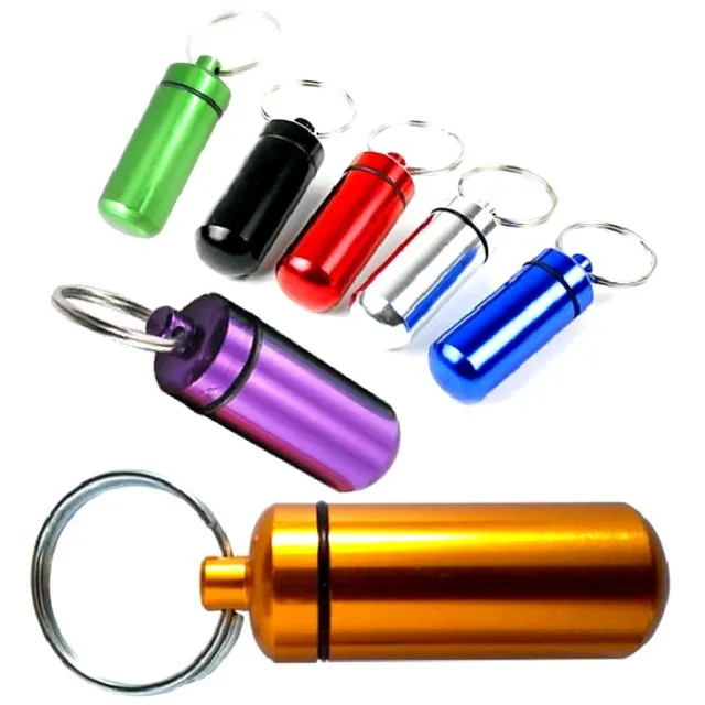 Waterproof Aluminium Capsule Emergency Pill Money or ID container holder Keyring