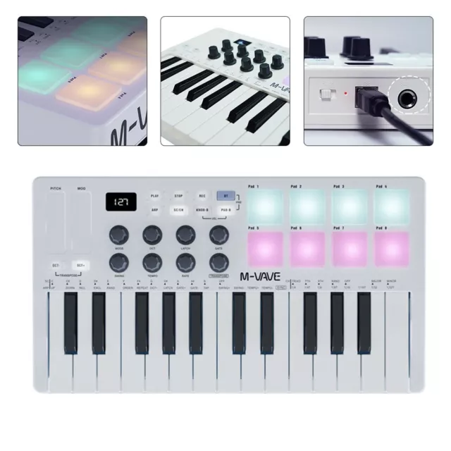 Controller tastiera MIDI wireless portatile con 25 tasti e 8 tamburi