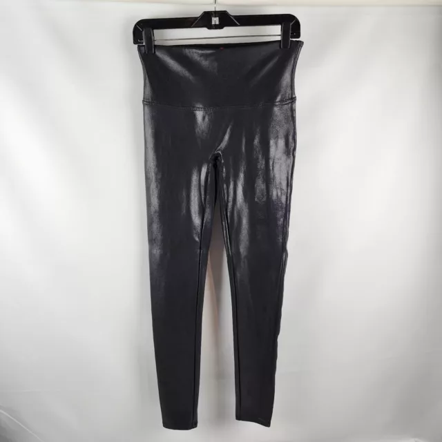 SPANX Black Matte Faux Leather Leggings 2437 Size Large