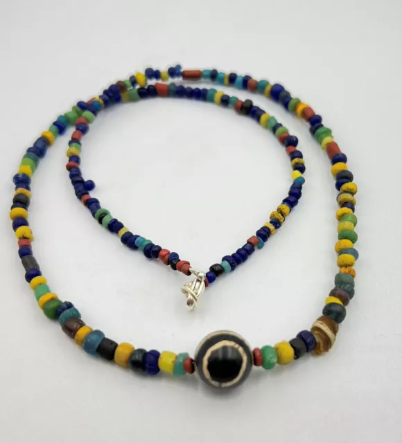 BURMES SOUTH EAST ASIAN ANTIQUITY PYU OLD GLASS AGATE Ghost Eyes BEAD STRAND