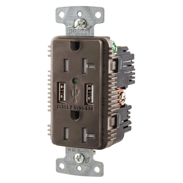 HUBBELL USB20A5 USB Charger Receptacle,2 Ports,2 Poles