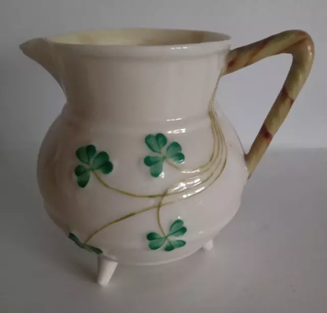 Small Vintage Belleek China Cream / Milk Jug 3 Legs 6th Green Mark 1960's - 80's