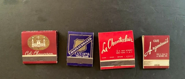 Vintage Lot 4 Famed French Restaurants New York City NYC Matchbooks Most Full