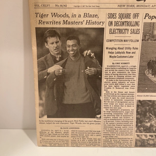 TIGER WOODS NEW York Times First Masters Win - Golf Pope John Paul 14