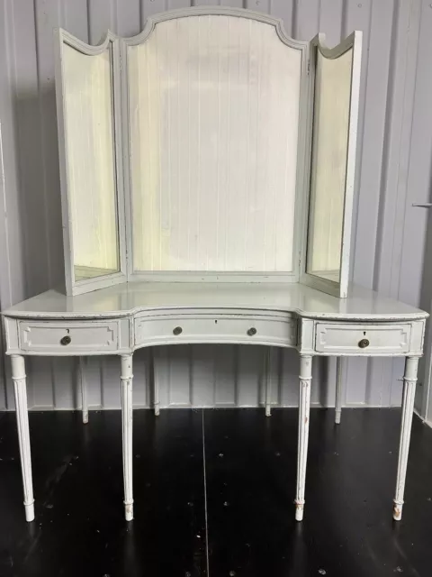 Antique French Dressing Table & Mirror. C1930 Rare & Beautiful in White