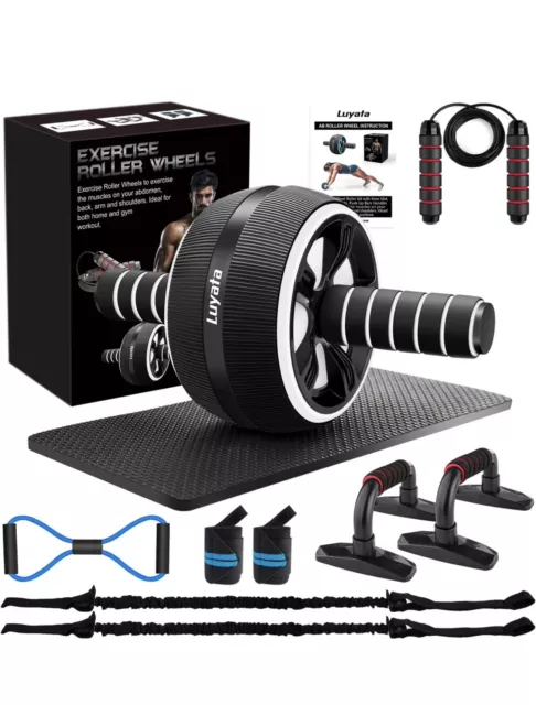 Ab Roller Wheel 10-In-1 Exercise Wheels Kit Resistance Bands Knee Mat Jump Rope