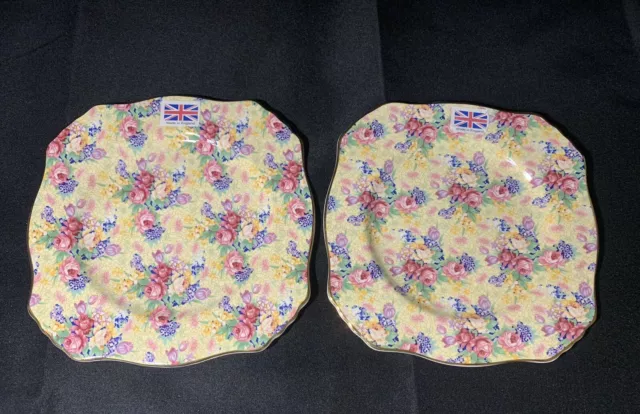 2 Royal Winton England Grimwades Welbeck Chintz 8" Square Salad Plate 1995