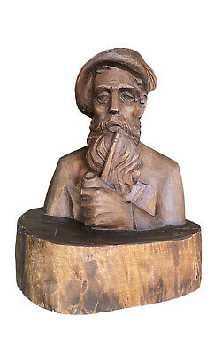Vintage 1960’s Hand-Carved Wood Statue By  Oberammergau Man W/Pipe Signed 9” EUC