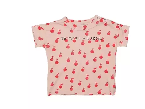 Bobo Choses pink "to make a garden" w/ apple print t-shirt sz 18-24m