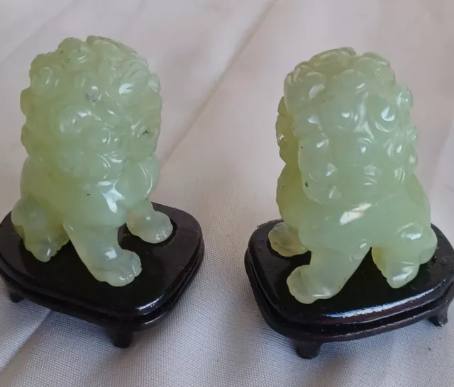 Vintage Antique In Original Box Chinese Carved Green Jade Foo Lion Dragon Dog