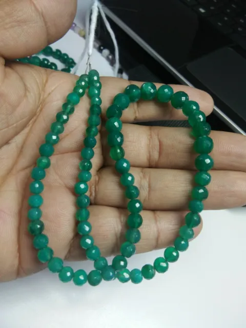 Green Onyx Round Faceted 4-6 Mm Loose Gemstone Beads 16" Strands