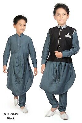Ragazzi Elegante Cotone Kurta Pigiama Indiano Pakistano Cappotto Vita alta pathani salwarsuit 2