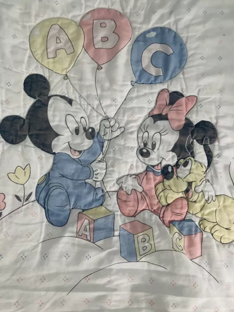 Edredón manta para bebé vintage Dundee Disney Mickey Minnie Pluto 42""x32"" 1984 EE. UU.