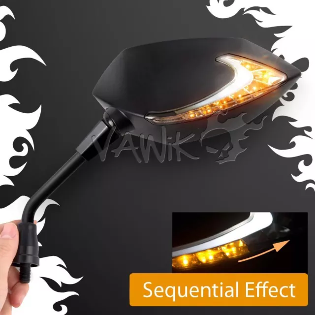 VAWiK LUCIFER Neat Stem Black Mirror + Two Color LED Serial Effect fits M8 1.25P