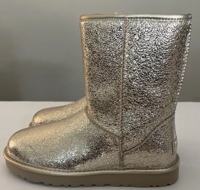 Ugg Classic Short Metallic Sparkle 1125370 Soft Gold Sz 6 Boot (See Description