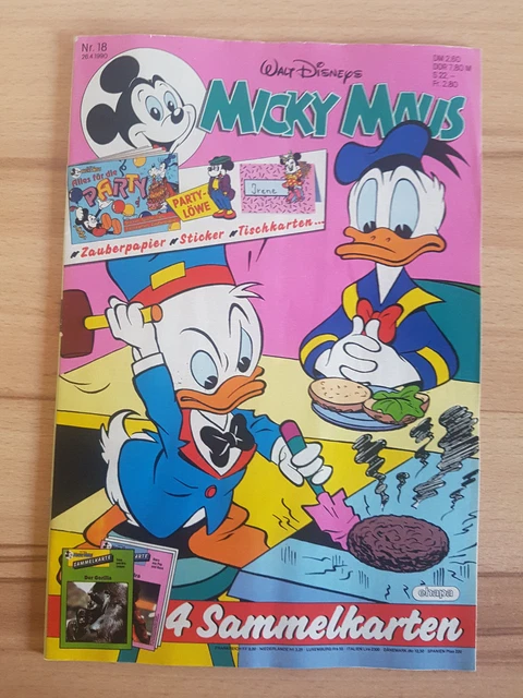 Micky Maus Comicheft Nr. 18 1990 mit Beilage Alles für die Party & Sammelkarten