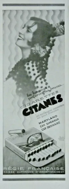 Publicité De Presse 1930 Cigarettes Gitanes Maryland Cap. Supérieur - Tabac