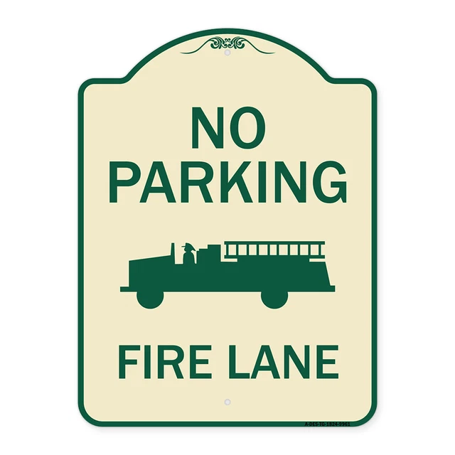 Designer Series - No Parking Fire Lane | Tan & Green Heavy-Gauge Aluminum